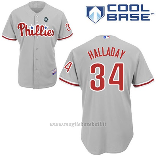 Maglia Baseball Uomo Philadelphia Phillies Majestic Roy Halladay Grigio Cool Base Giocatore